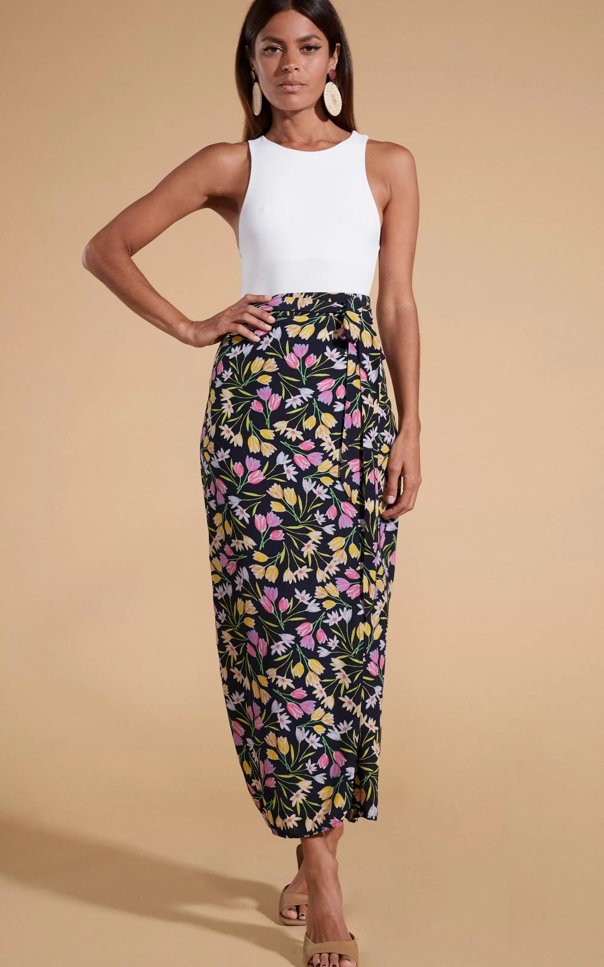 Skirts>Dancing Leopard Whitney Maxi Wrap Skirt In Citrus Tulip