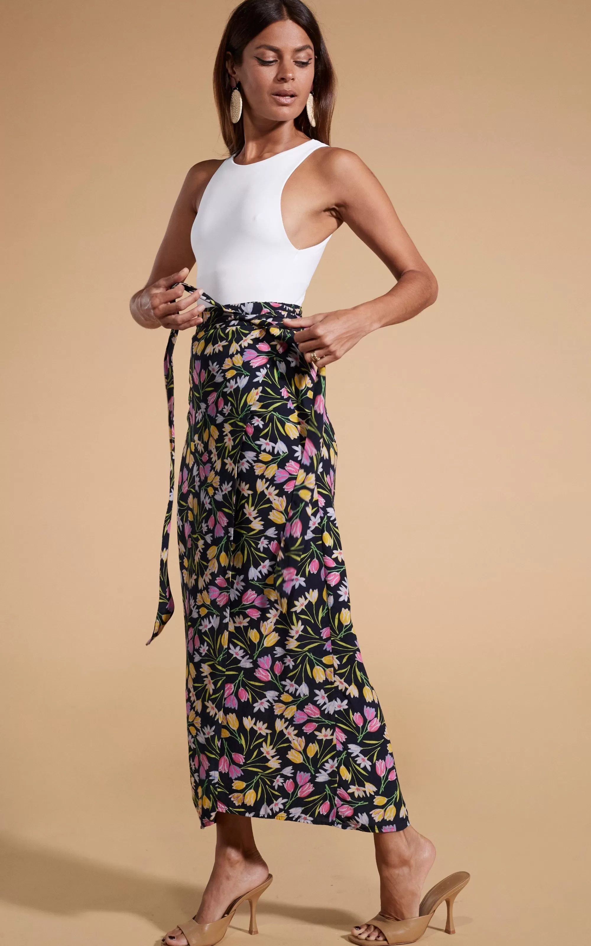 Skirts>Dancing Leopard Whitney Maxi Wrap Skirt In Citrus Tulip