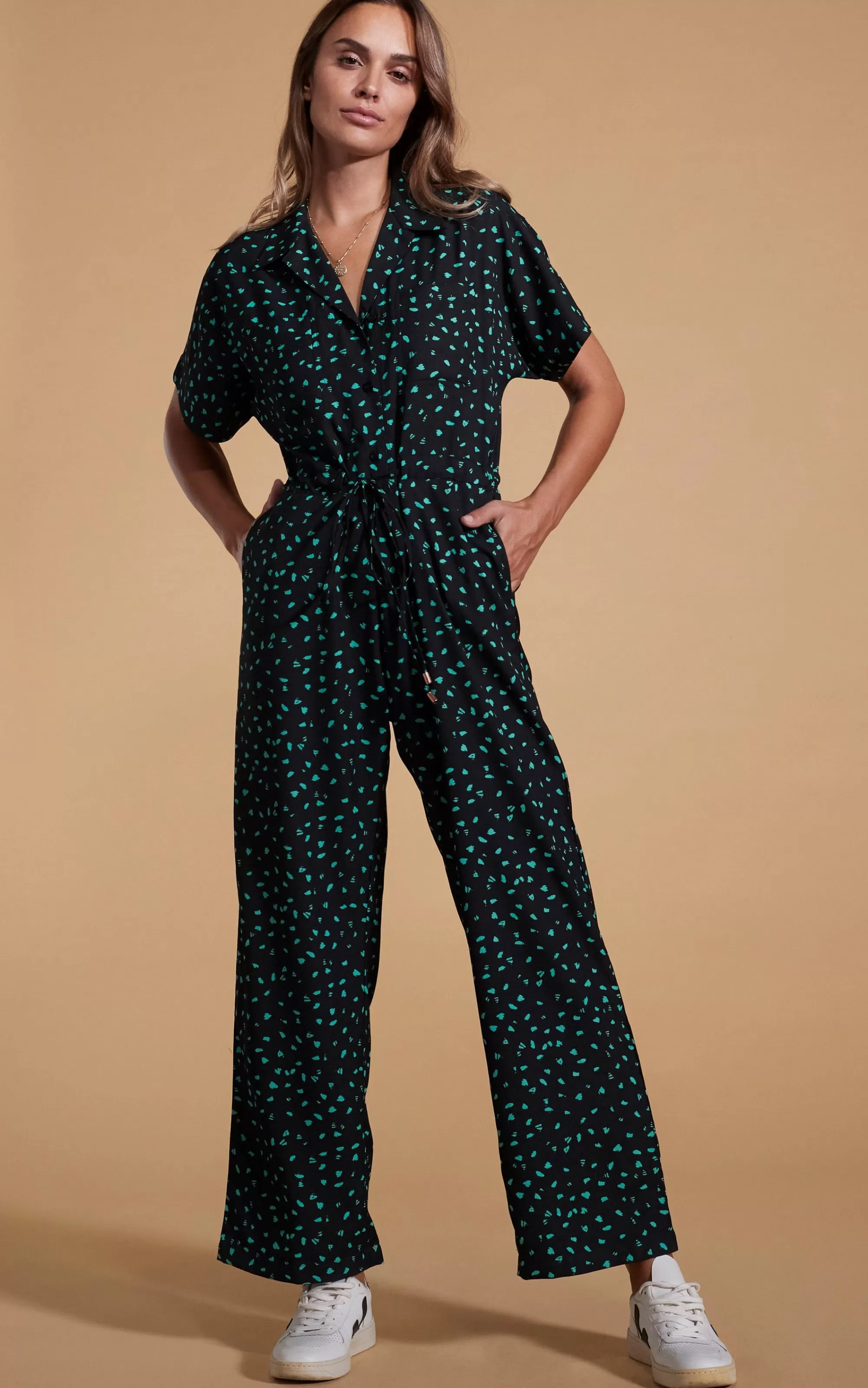 Jumpsuits>Dancing Leopard Zeta Jumpsuit In Abstract Green On Black