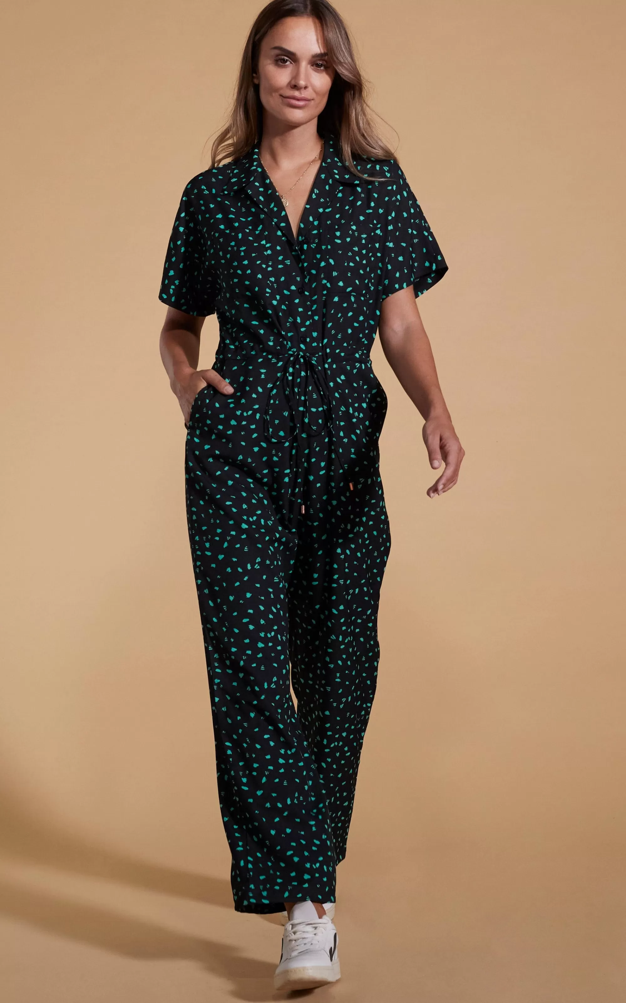 Jumpsuits>Dancing Leopard Zeta Jumpsuit In Abstract Green On Black