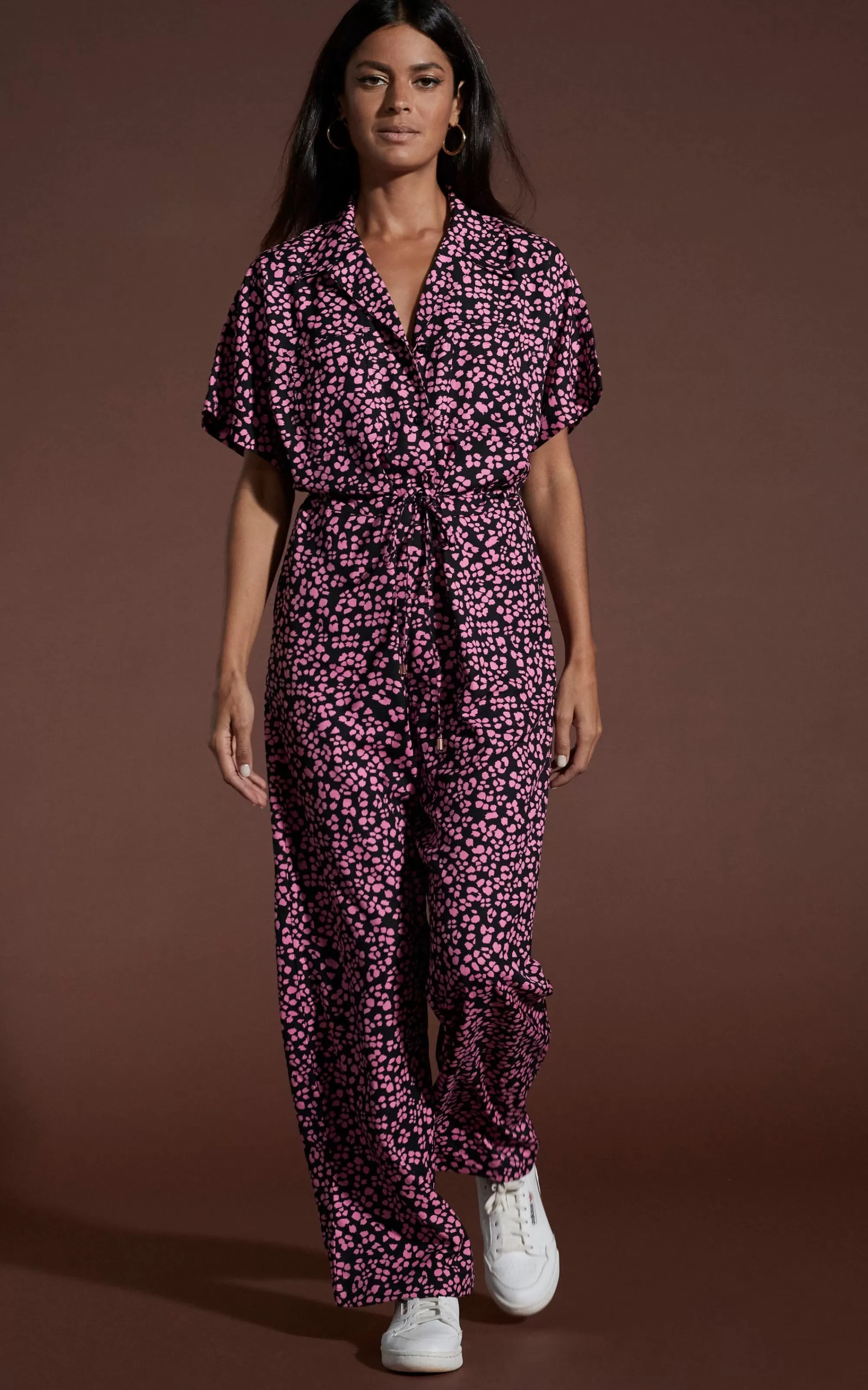 Jumpsuits>Dancing Leopard Zeta Jumpsuit In Pink On Black Leopard