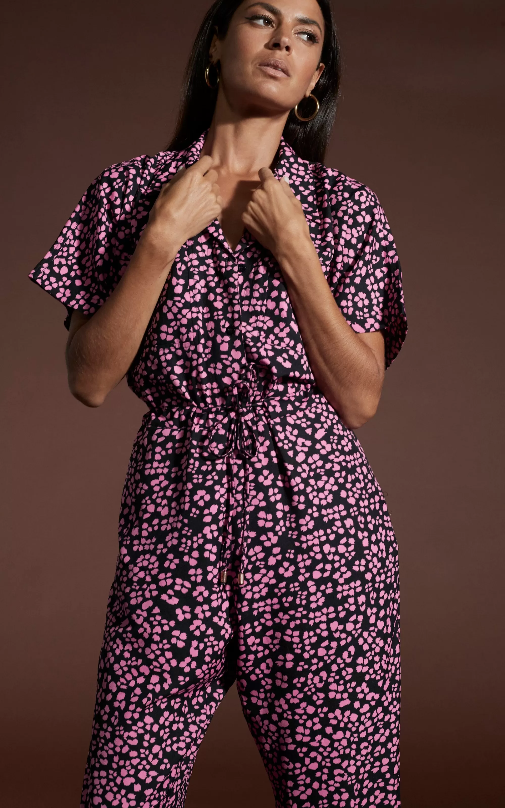 Jumpsuits>Dancing Leopard Zeta Jumpsuit In Pink On Black Leopard