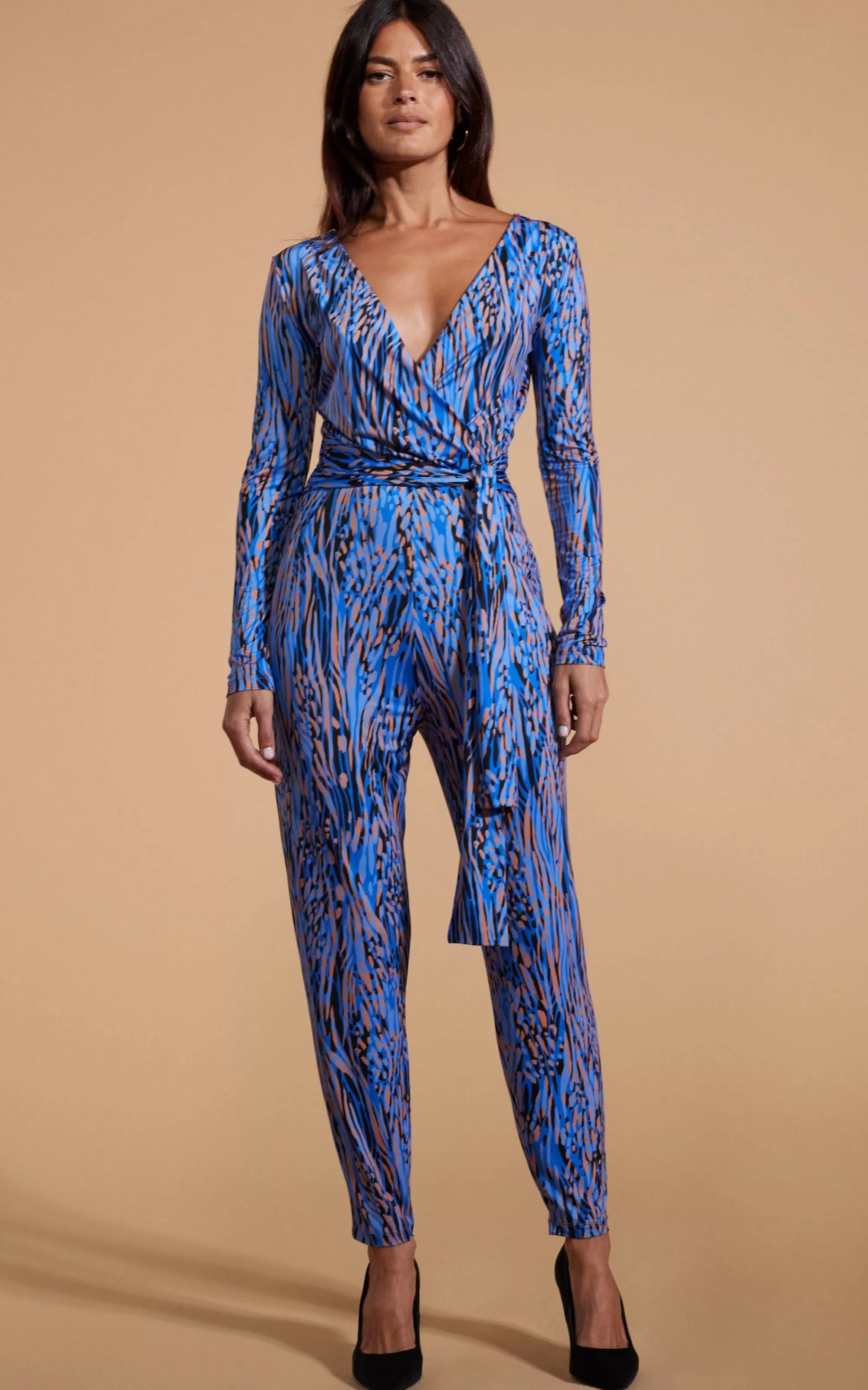 Jumpsuits>Dancing Leopard Zion Slinky Jumpsuit In Brushed Blue Leopard