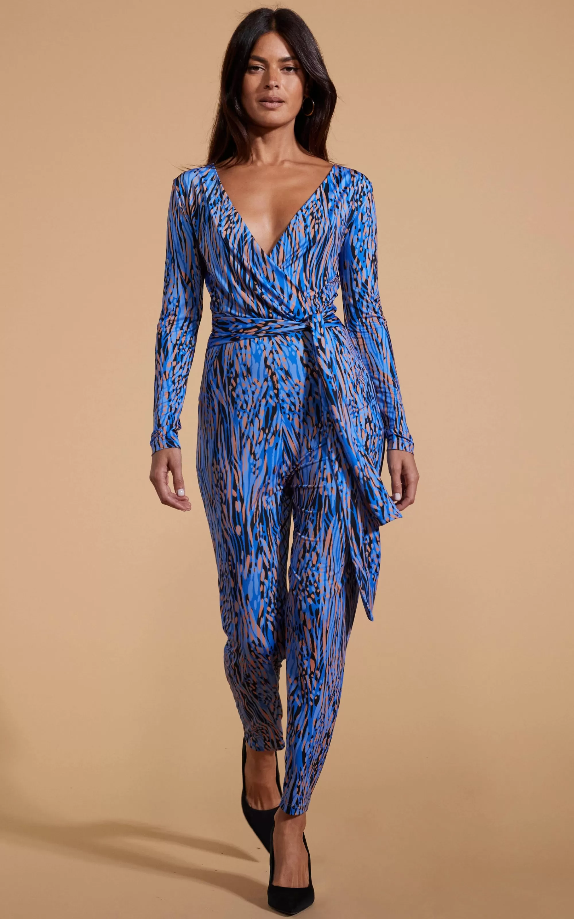 Jumpsuits>Dancing Leopard Zion Slinky Jumpsuit In Brushed Blue Leopard