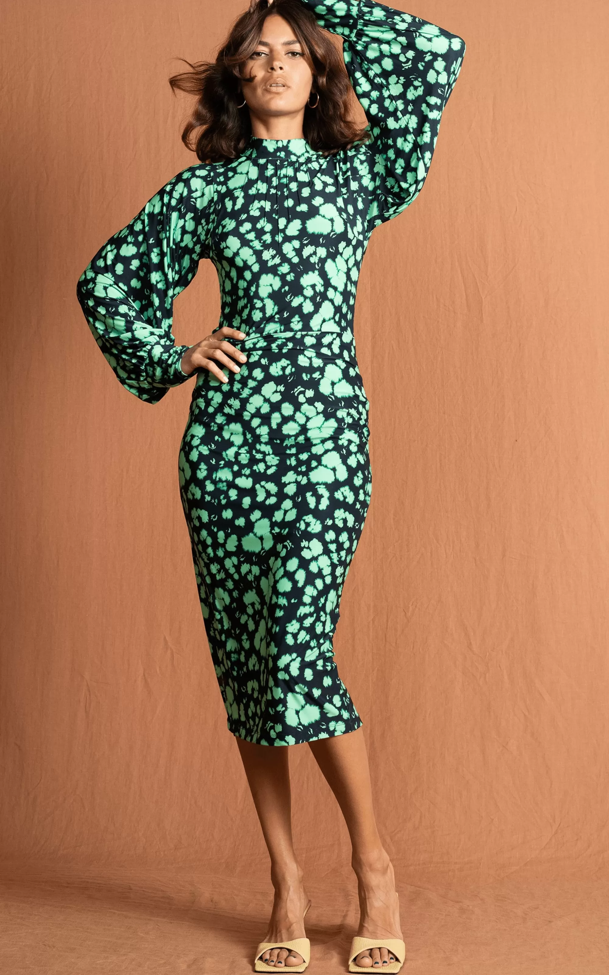 Dresses>Dancing Leopard Zoe Midi Dress In Green Inky Leopard