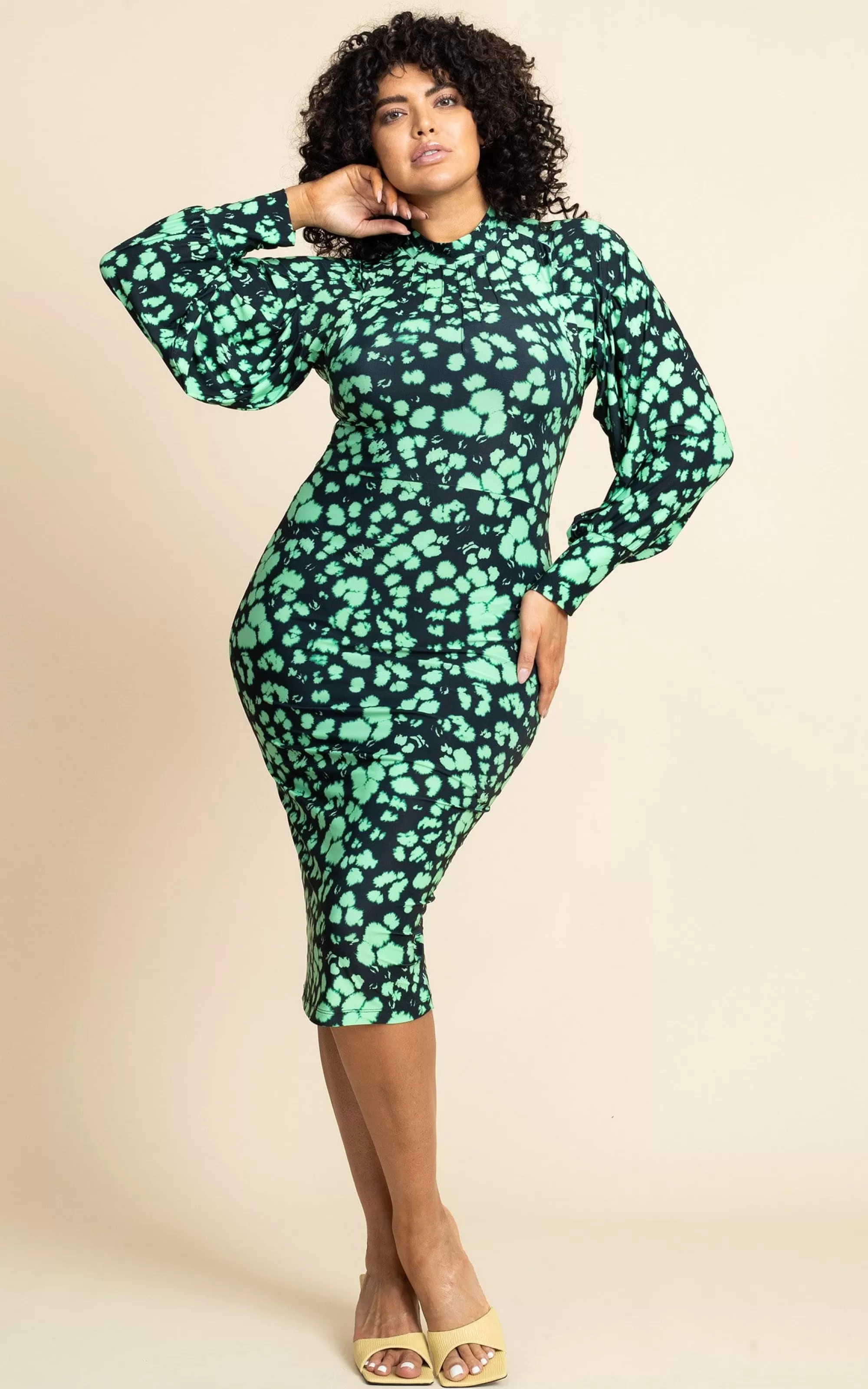 Dresses>Dancing Leopard Zoe Midi Dress In Green Inky Leopard